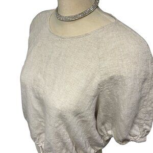 BANANA REPUBLIC Linen Blend Crop Top Size Large Short Sleeves Drawstring Waist